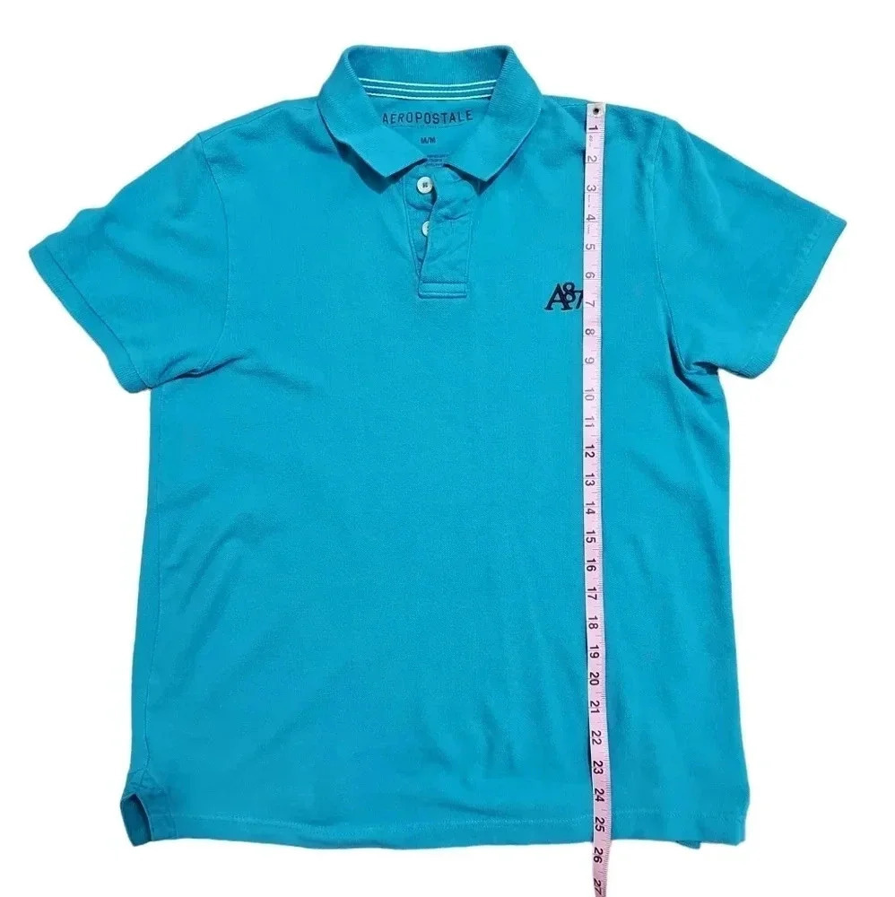 Aeropostale Mens Medium Teal Blue Cotton Polo Shirt - Y2K Preppy Casual Classic - Picture 6 of 6